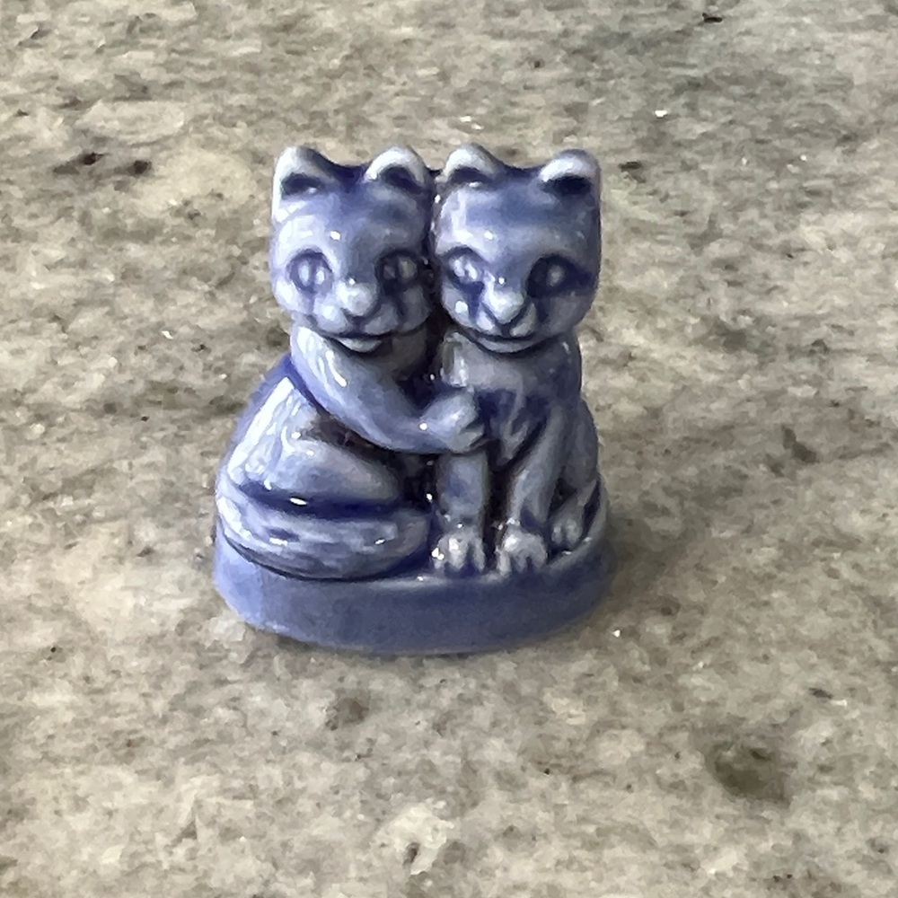 VINTAGE Wade Whimsies Blue Ceramic Cat Pair - England